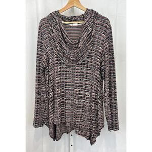 TIANELLO Toni Cowl Tunic Top Long Sleeve Pullover Stretch Knit Multicolor XL